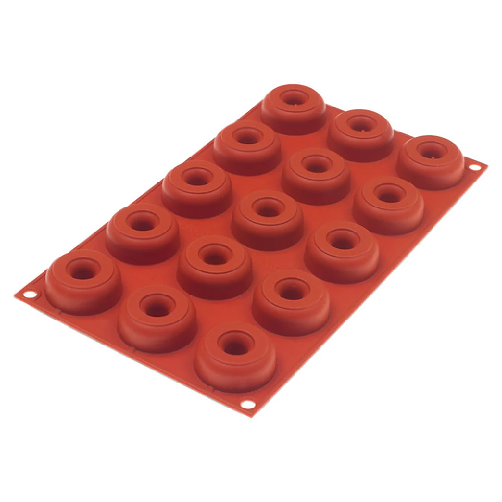 JB Prince M512 O 12 Inch Silicone Pastry Mold with 15 Small Donut Cavities Orange