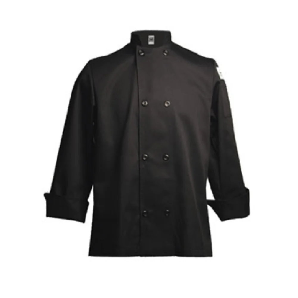 John Ritzenthaler Company J061BK-XL X-large Chef's Coat Double Breasted Black Poly/cotton with Pocket