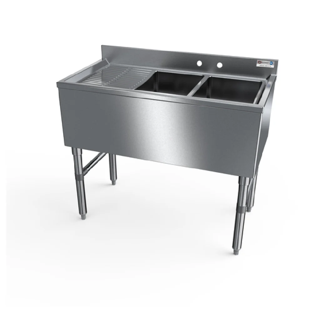 NBR Equipment UW-2-101410-36L 36 Inch Slim-Line Underbar Sink Unit Stainless Steel with Left Ribbed Drainboard NBR Equipment UW-2-101410-36L 36 Inch Slim-Line Underbar Sink Unit Stainless Steel with Left Ribbed Drainboard