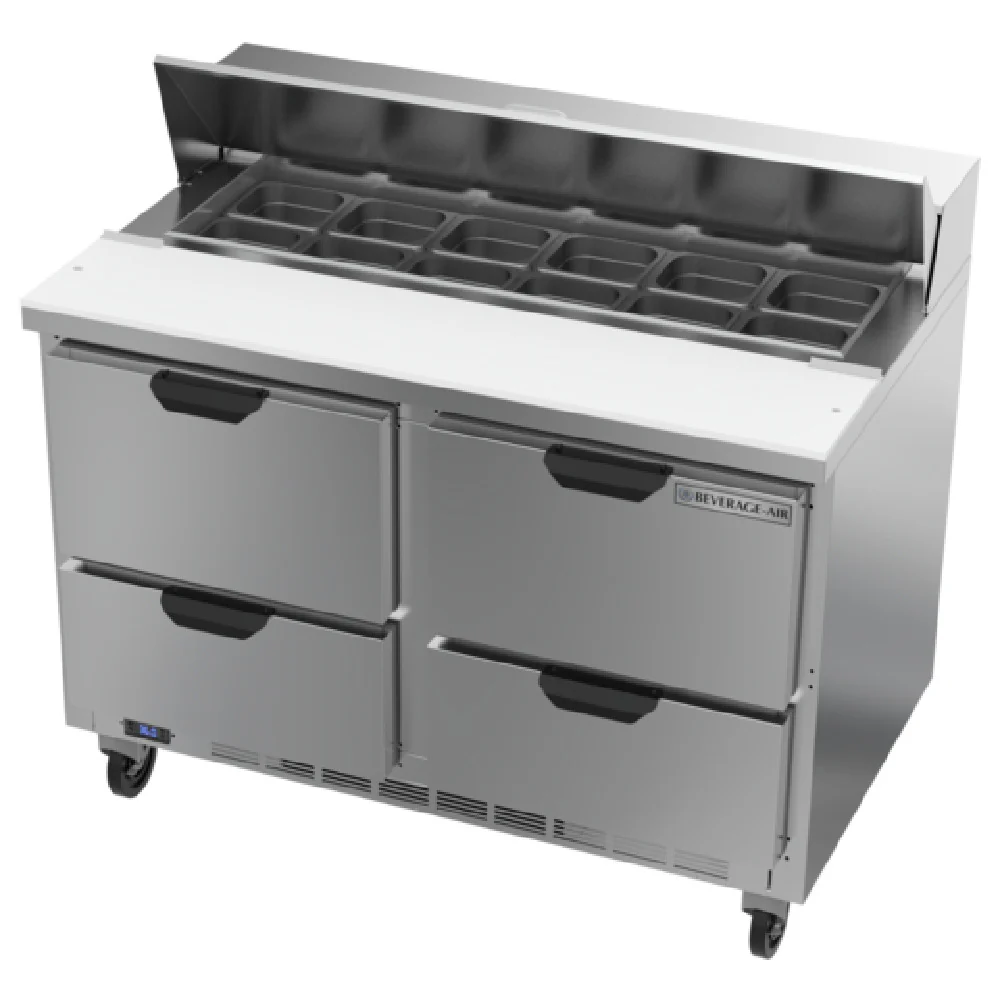 Beverage Air SPED48HC-12-4 48 Inch Sandwich Top Refrigerated Counter 13.01 cu ft with 4 Drawers