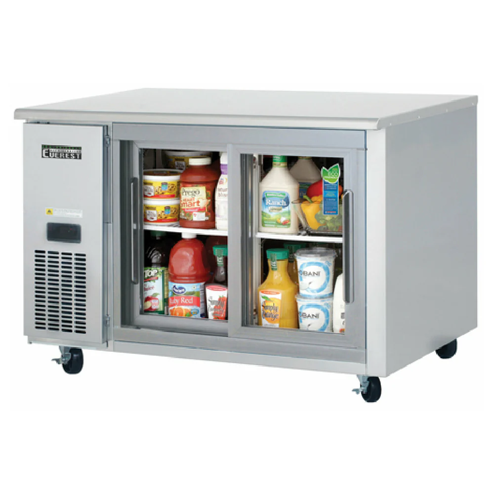 Everest Refrigeration ETGSR2 47 Inch Undercounter Refrigerator Stainless Steel with Two Sliding Glass Doors