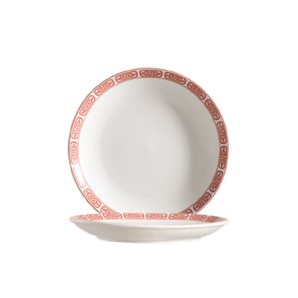 CAC China 105-21C 12 Inch Red Gate Plate Coupe Porcelain with Dishwasher Oven Microwave Safe