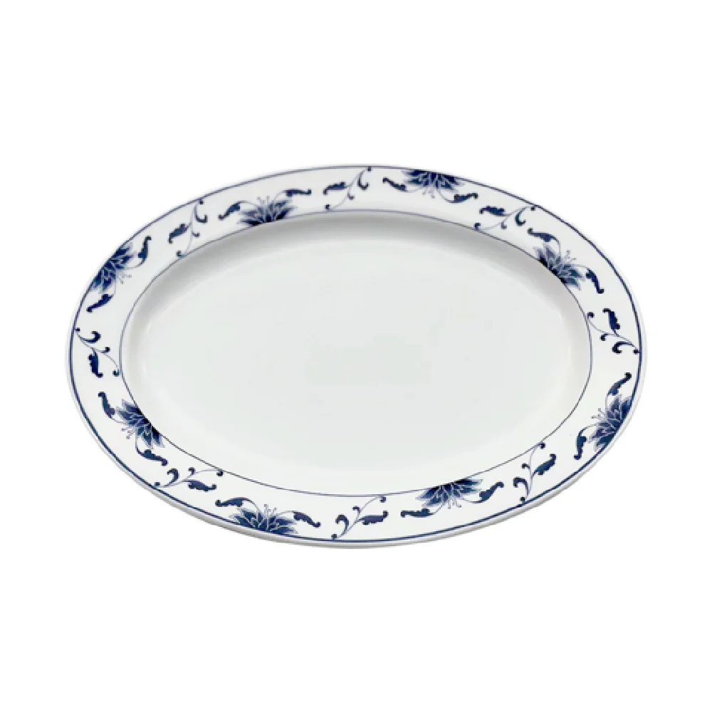 Cameo China 255-123 12 Inch Blue Lotus Platter Oval Ceramic - Dishwasher Microwave Safe Cameo China 255-123 12 Inch Blue Lotus Platter Oval Ceramic - Dishwasher Microwave Safe