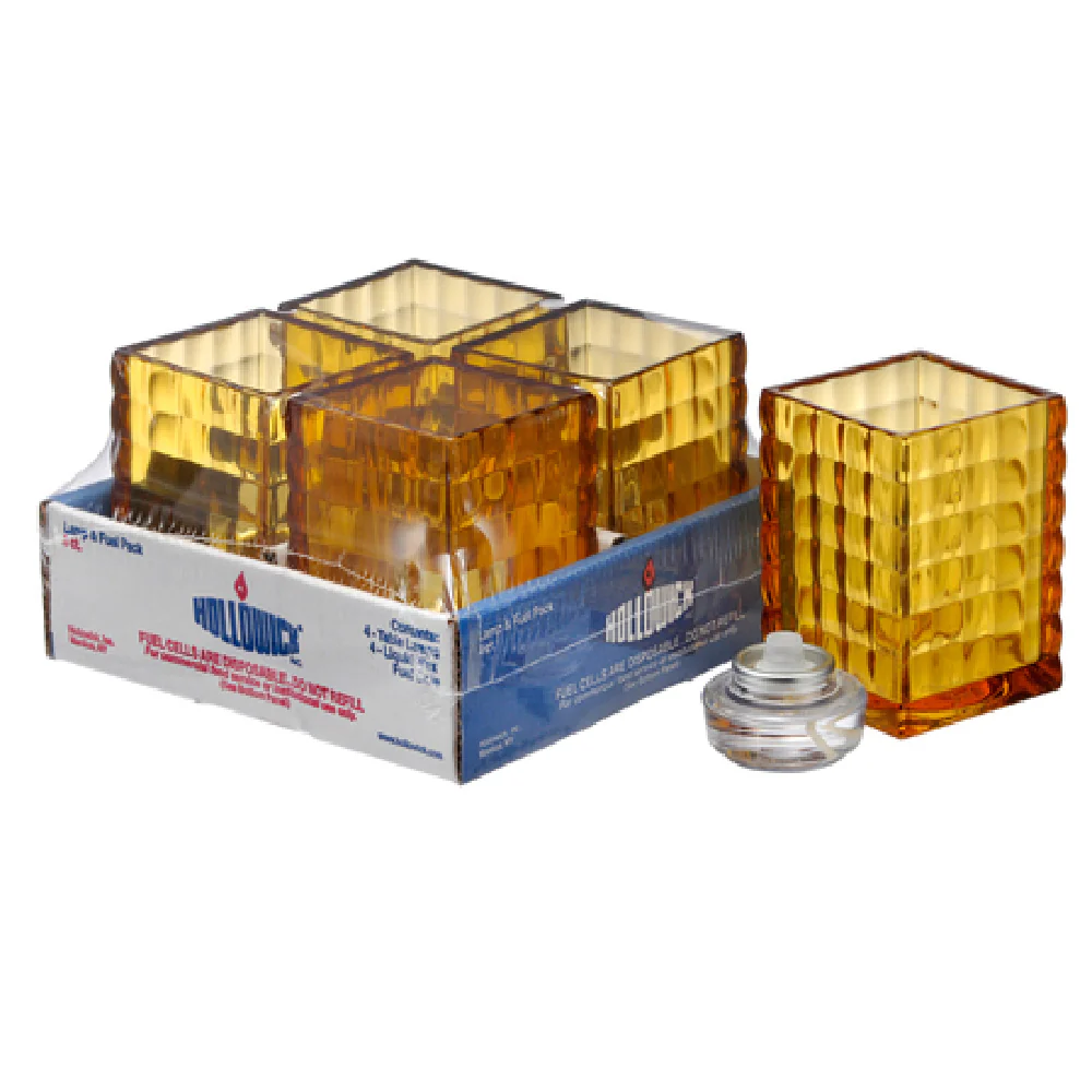 Hollowick 1533A-4 2-5/8 Inch Square Candle Lamp with HD12 Liquid Votive Fuel Cells Glass Amber