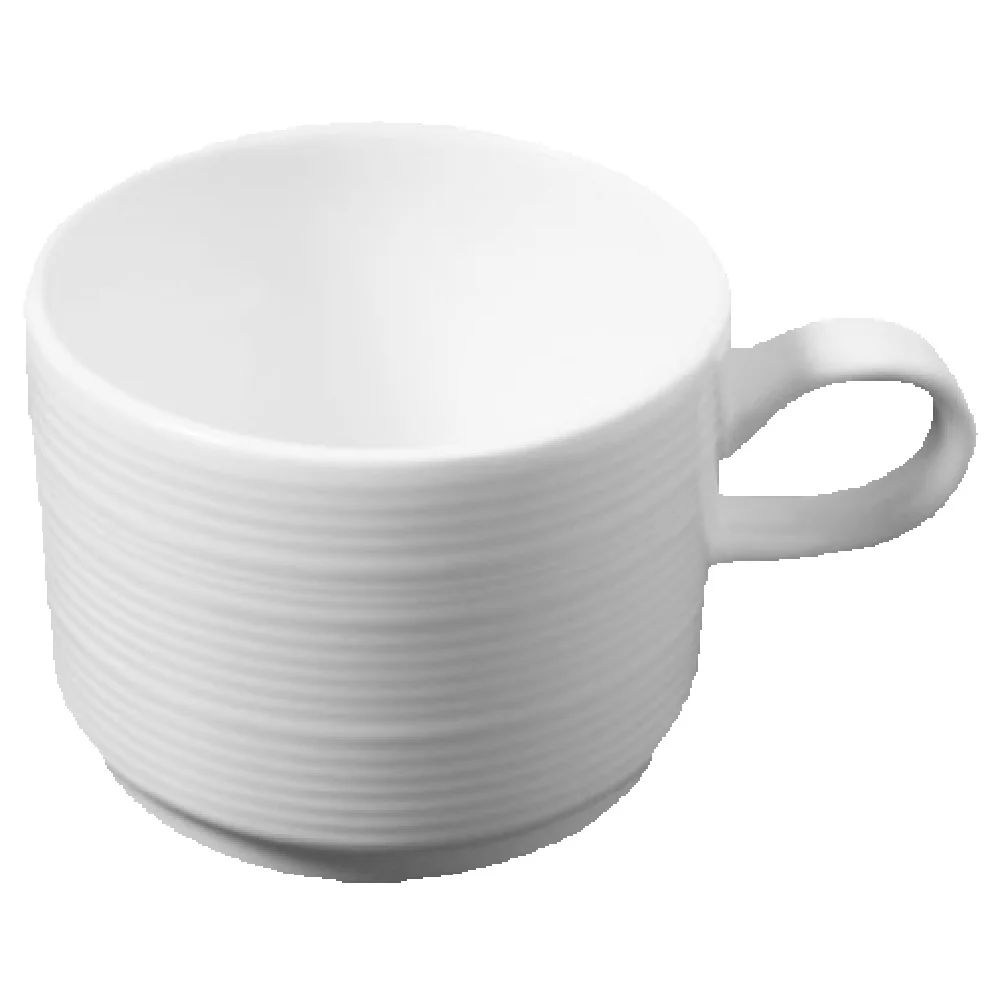 Vertex China RH-1S 8 Oz. Cup With Handle Stackable Embossed White Porcelain