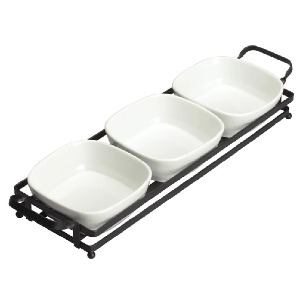 Winco WDP014-102 16-1/2 Inch 3 Compartment Bowl Set Porcelain with Metal Stand