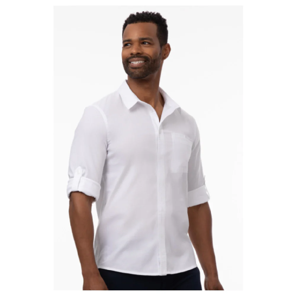 Chef Works SES01-WHT-S 22 Inch White Cook's Shirt with Snap Front and Pockets