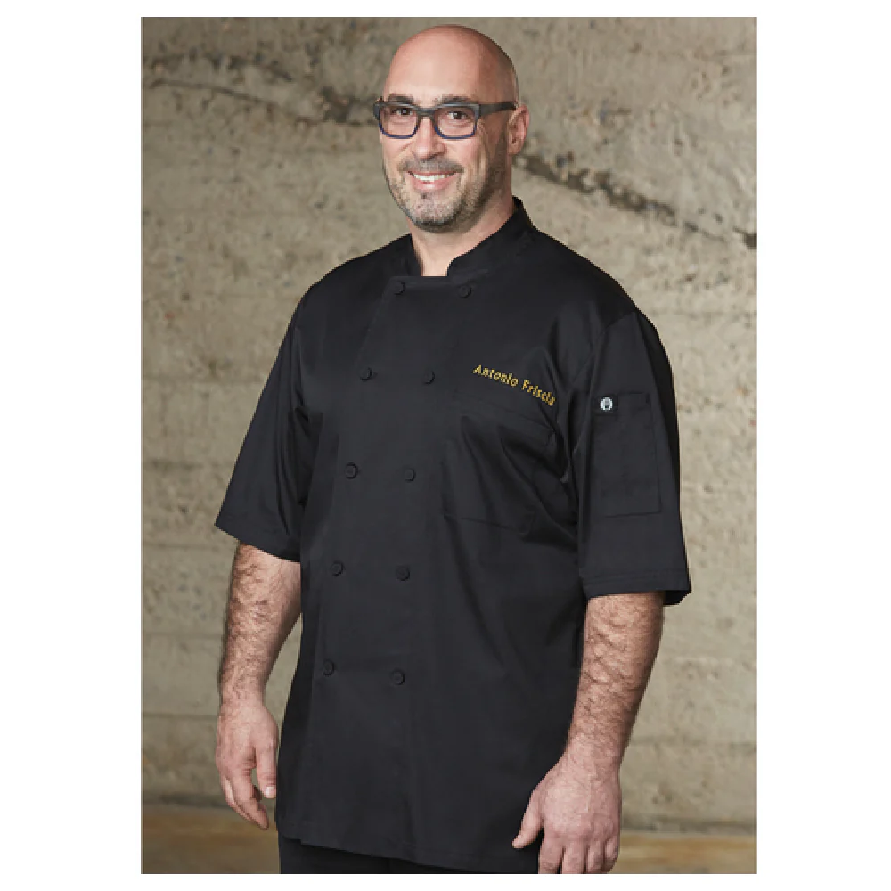 Chef Works JLCV-BLK-L Large Double-breasted Short Sleeve Chef Coat Black
