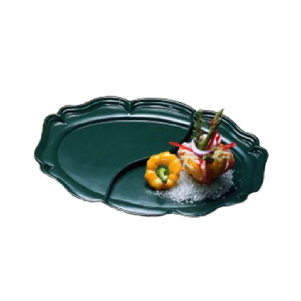 Bon Chef 2028DDKBLU 14-3/4 Inch x 20 Inch Divided Platter 2 Compartment Aluminum with Ceramic-look Coating Sandstone Dark Blue Bon Chef 2028DDKBLU 14-3/4 Inch x 20 Inch Divided Platter 2 Compartment Aluminum with Ceramic-look Coating Sandstone Dark Blue