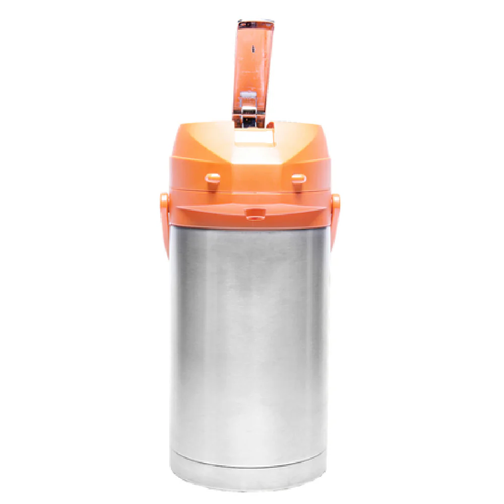 Service Ideas CTAL30OR 3 Liter Airpot Lever Style Stainless Steel Orange Lid with Retention 4 to 6 Hours