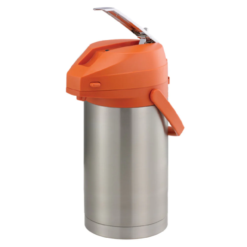 Service Ideas CTAL30OR 3 Liter Airpot Lever Style Stainless Steel Orange Lid with Retention 4 to 6 Hours Service Ideas CTAL30OR 3 Liter Airpot Lever Style Stainless Steel Orange Lid with Retention 4 to 6 Hours