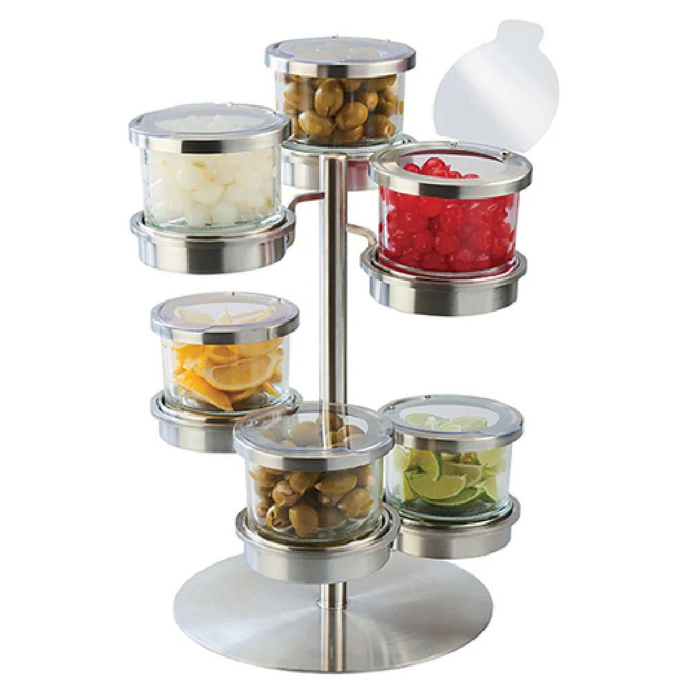 Cal Mil 1858-5-55HL 16 Inch Mixology Jar Display Set with Glass Jars and Pucks