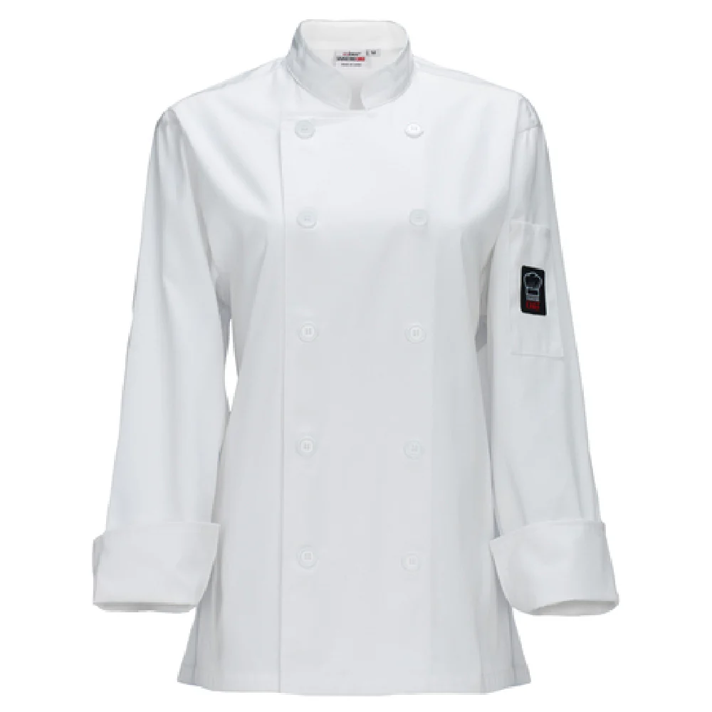 Winco UNF-7WM Medium Women's Chef Jacket Tapered Fit Double Breasted with Pocket Poly-Cotton White