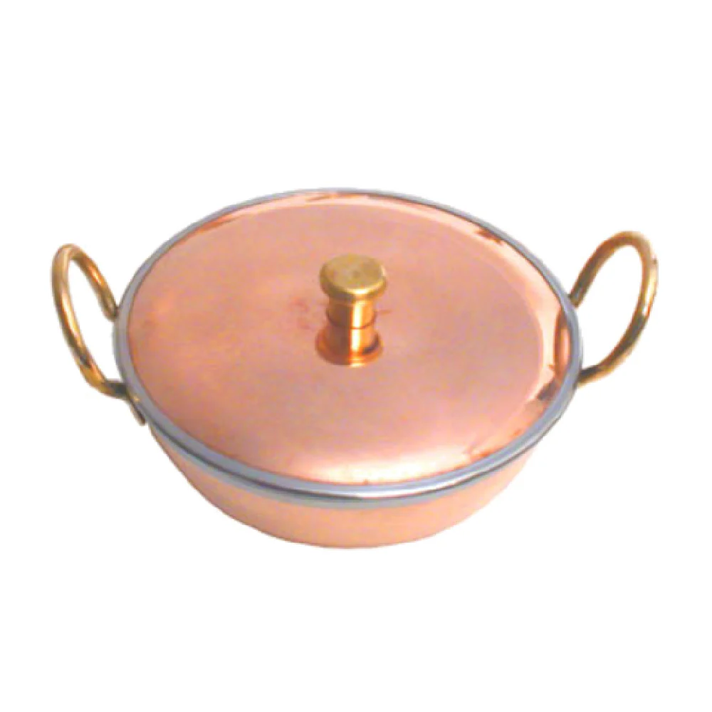 Town 25266 7-1/4 Inch Wok with Cover 22 Oz with Brass Knob Copper and Stainless Steel
