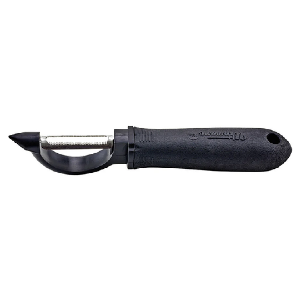 Winco VP-304 7-1/2 Inch Manual Vegetable Peeler Straight Serrated Edge Soft Grip Black Stainless Steel