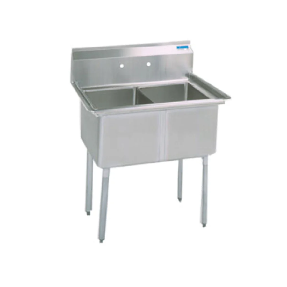 BK Resources BKS-2-18-12 41 Inch Two Compartment Sink Stainless Steel with Backsplash