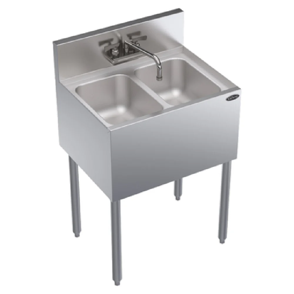 Krowne KR19-22C 24 Inch Royal Series Underbar Sink Unit Two Compartment Stainless Steel with Removable Overflow Standpipes