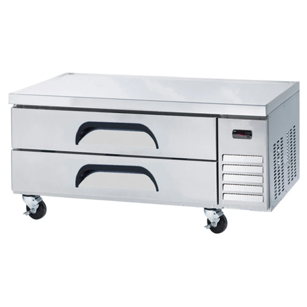 Akita ACB-53 53 Inch Refrigerated Chef Base Equipment Stand Stainless Steel Flat Top with 2 Drawers Akita ACB-53 53 Inch Refrigerated Chef Base Equipment Stand Stainless Steel Flat Top with 2 Drawers