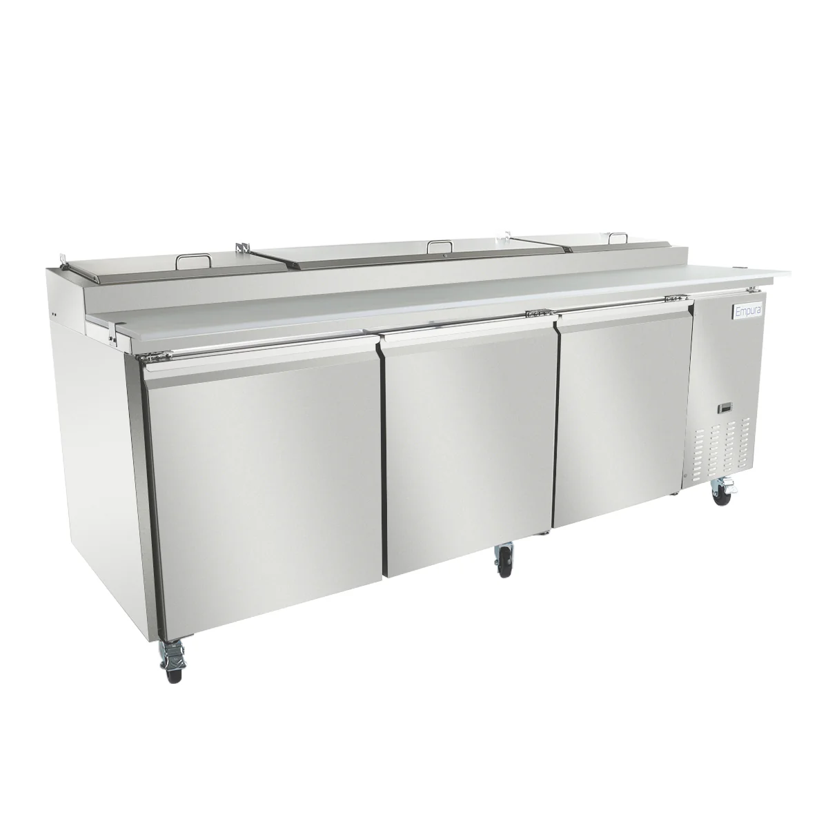 Empura E-KPP93 94.2 Inch Pizza Prep Table 22 Cu Ft Capacity 3 Section Stainless Steel
