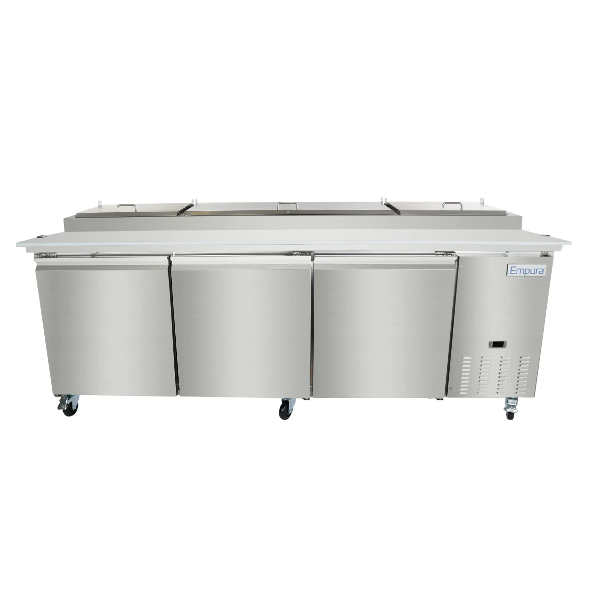 Empura E-KPP93 94.2 Inch Pizza Prep Table 22 Cu Ft Capacity 3 Section Stainless Steel Empura E-KPP93 94.2 Inch Pizza Prep Table 22 Cu Ft Capacity 3 Section Stainless Steel