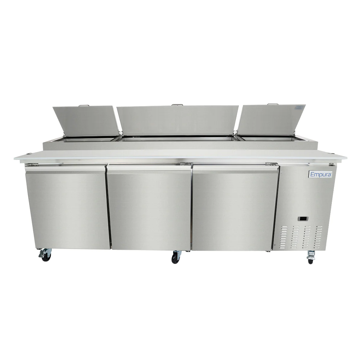 Empura E-KPP93 94.2 Inch Pizza Prep Table 22 Cu Ft Capacity 3 Section Stainless Steel Empura E-KPP93 94.2 Inch Pizza Prep Table 22 Cu Ft Capacity 3 Section Stainless Steel