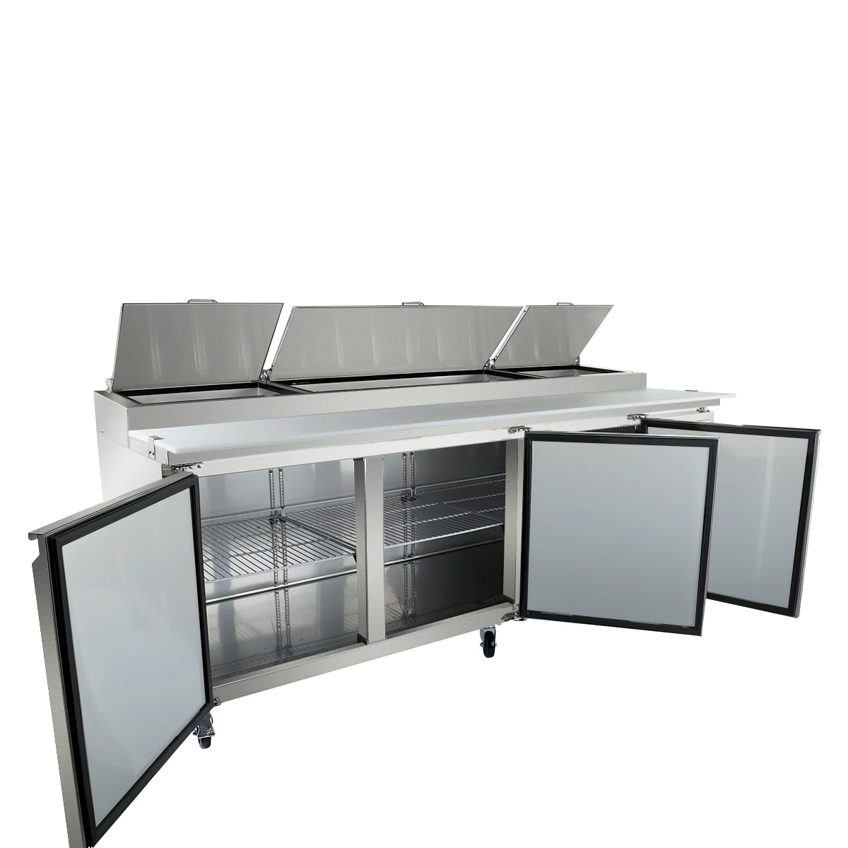 Empura E-KPP93 94.2 Inch Pizza Prep Table 22 Cu Ft Capacity 3 Section Stainless Steel Empura E-KPP93 94.2 Inch Pizza Prep Table 22 Cu Ft Capacity 3 Section Stainless Steel