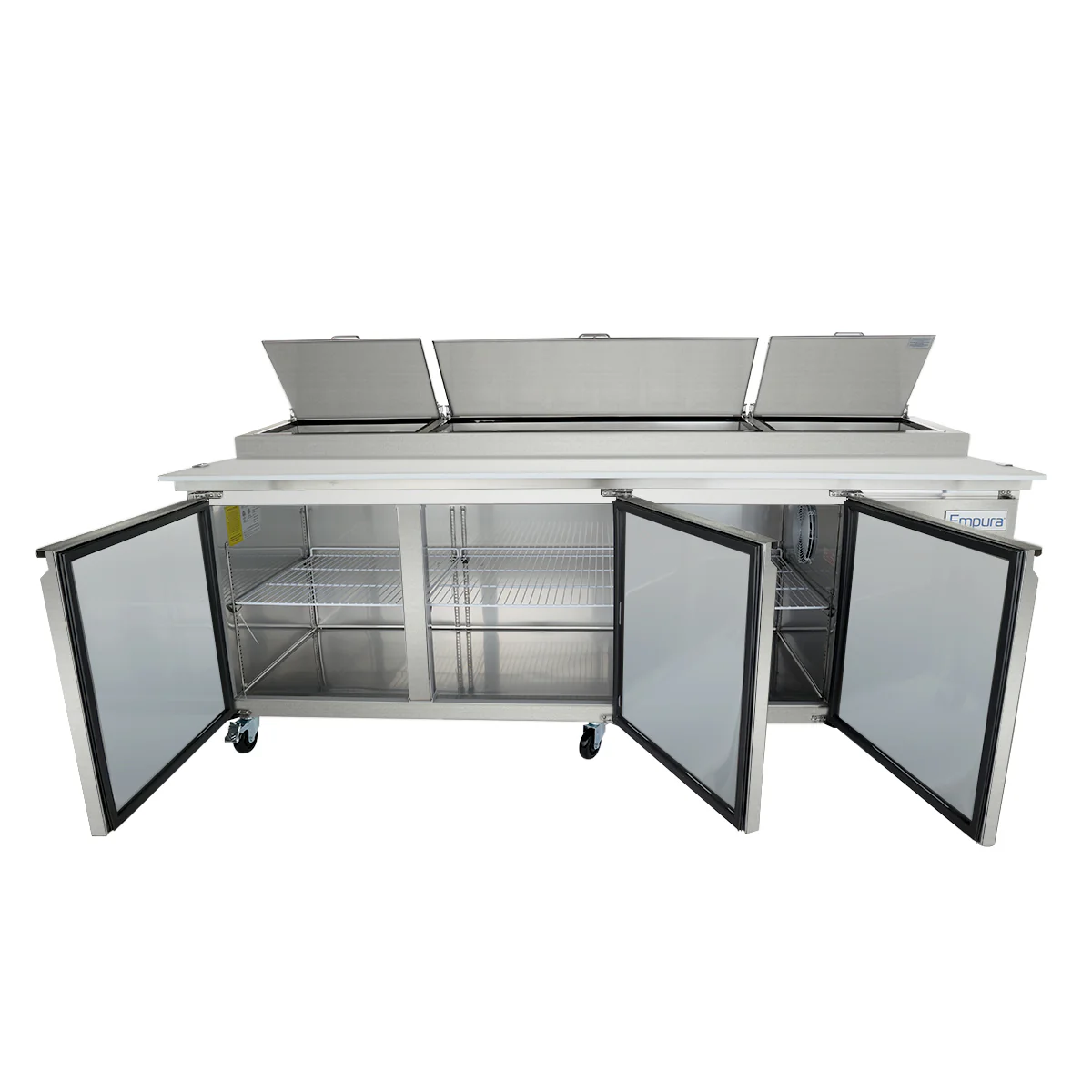 Empura E-KPP93 94.2 Inch Pizza Prep Table 22 Cu Ft Capacity 3 Section Stainless Steel Empura E-KPP93 94.2 Inch Pizza Prep Table 22 Cu Ft Capacity 3 Section Stainless Steel