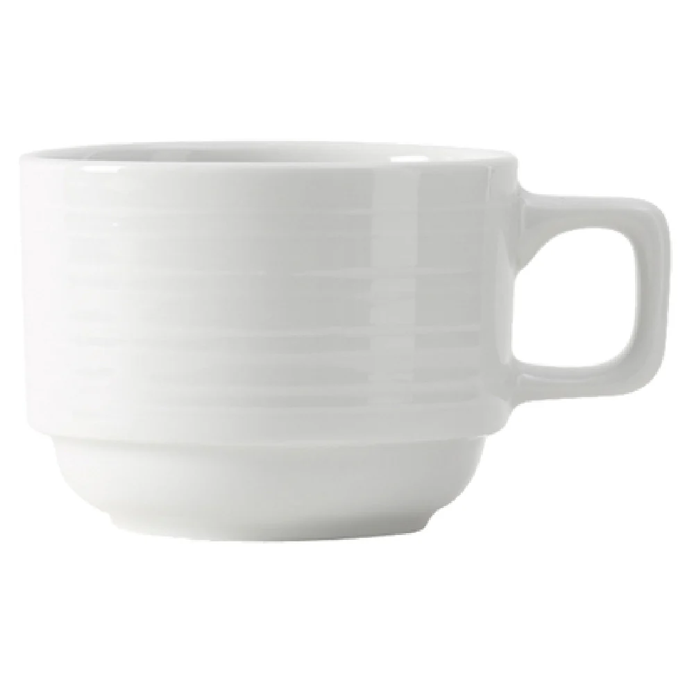 Tuxton FPF-0803 8 Oz Cup Stackable Round Microwave and Dishwasher Safe Porcelain White