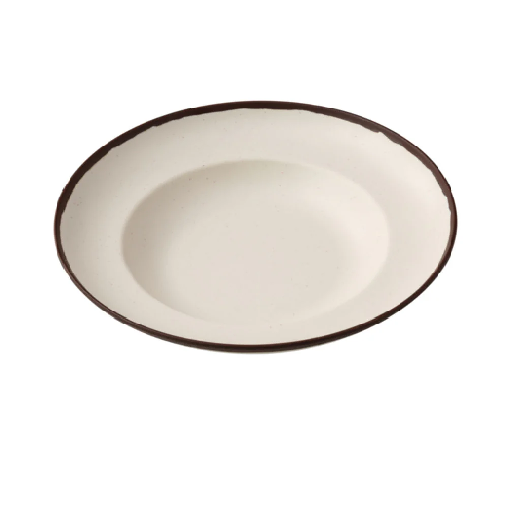 Yanco NA-810 10-3/4 Inch Diameter Nature Art Pasta Bowl Melamine White with Brown Accents