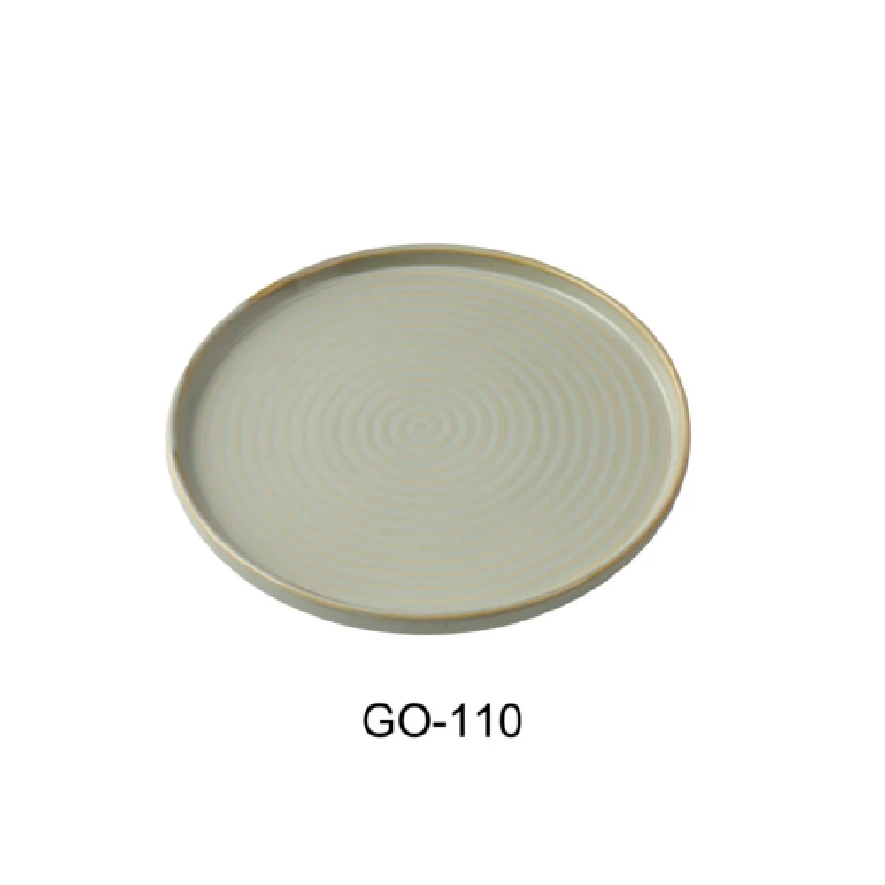 Yanco GO-110 10-1/2 Inch Diameter Coupe Rim Porcelain Dinner Plate Earthy Tone with Golden Rim