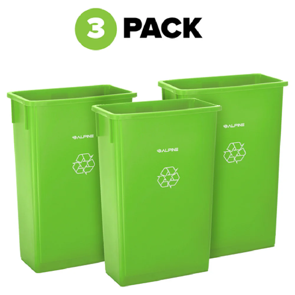 Alpine Industries ALP477-LGRN-3 20 Inch Slim Recycling Trash Can Lime Green 3 Packs