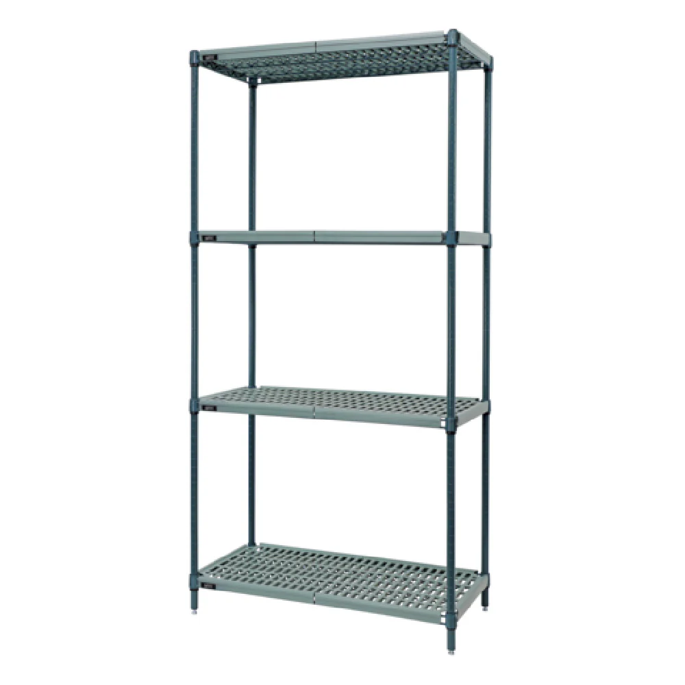 Quantum WR86-2436WPM 36 Inch Stationary 4-tier Shelving Unit Plastic and Metal Green Epoxy Finish