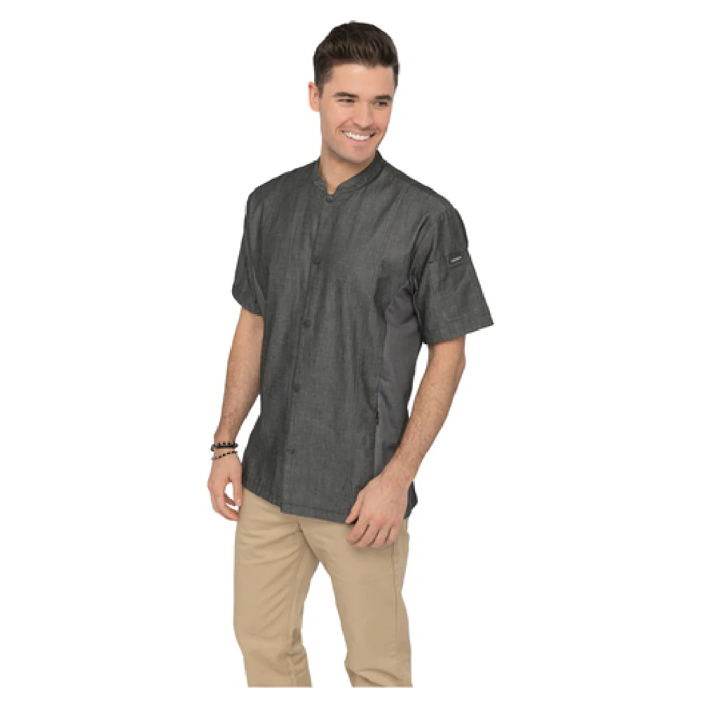 Chef Works CES01BLKL Large Tribeca Chef Coat Cotton Black Short Sleeves