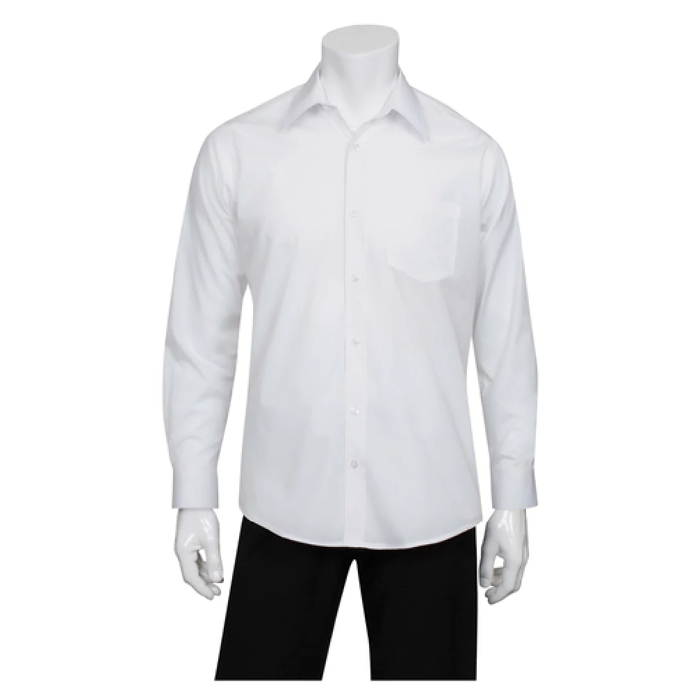 Chef Works D100-WHT-L Men's Dress Shirt Large Long Sleeve Adjustable Cuffs White Poly Cotton