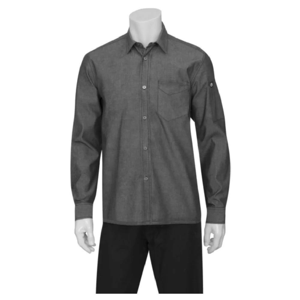 Chef Works SKL001-BLK-XL Cook's Shirt XL Roll-up Long Sleeves Black Cotton