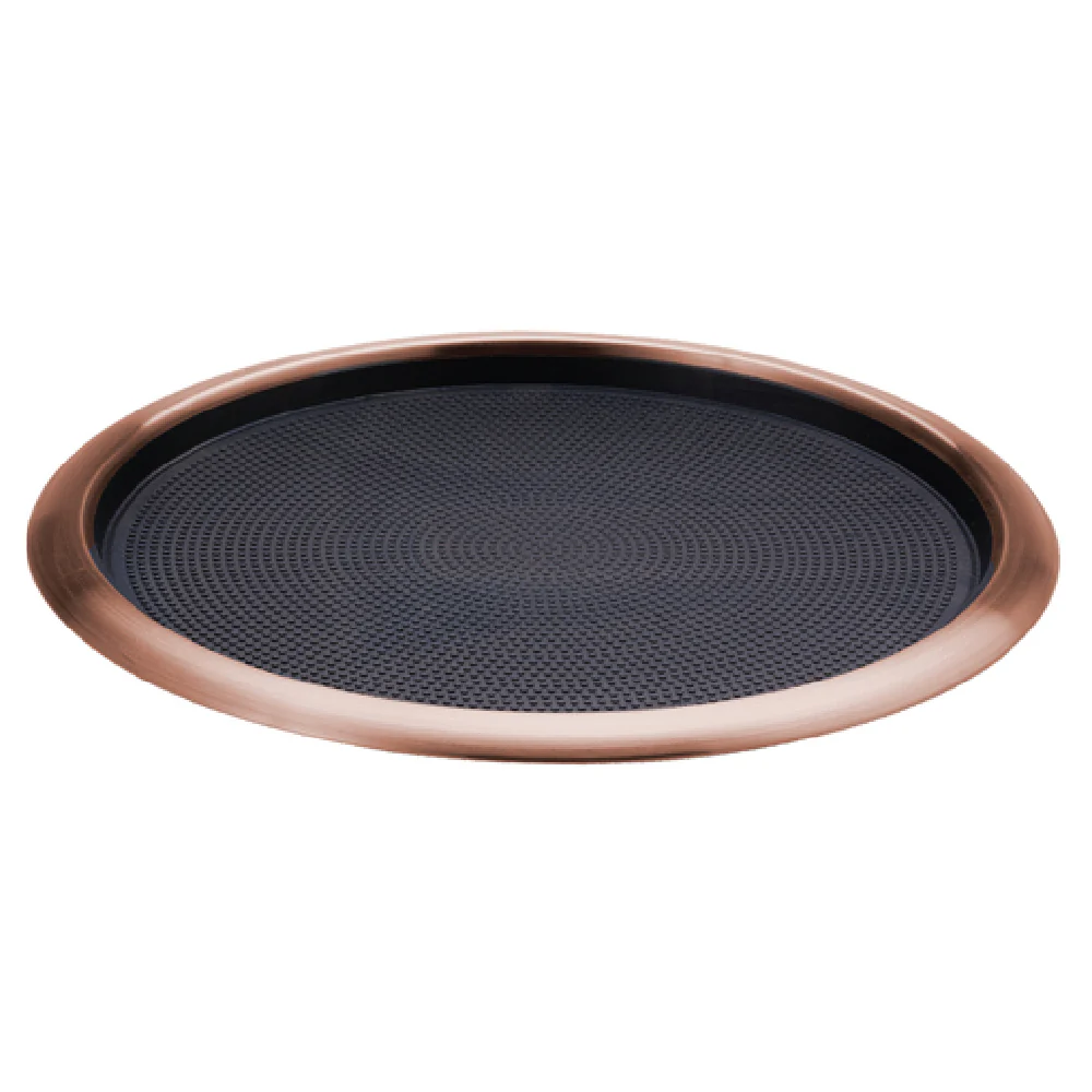 Service Ideas TR1614RIRG 16 Inch Diameter Round Tray Dishwasher Safe Stainless Steel Rose Gold with Rubber Insert