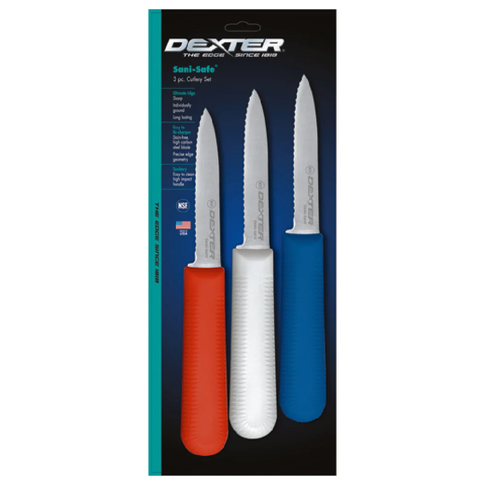 Dexter Russell 15423 3-1/4 Inch Scalloped Edge Paring Knife High Carbon Steel Polypropylene Handle Blue