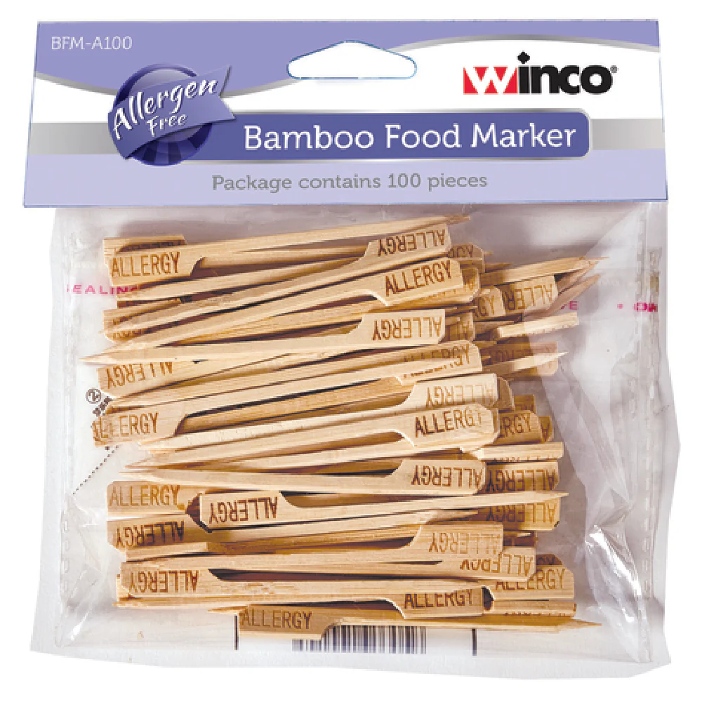 Winco BFM-A100 3-1/2 Inch Food Marker Allergen Free Bamboo 100 Packs Winco BFM-A100 3-1/2 Inch Food Marker Allergen Free Bamboo 100 Packs