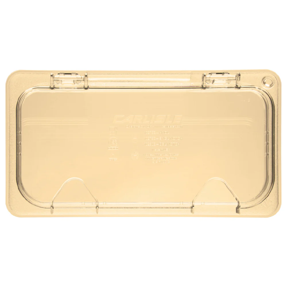 Carlisle 10479Z13 12 Inch High Heat Food Pan Cover Amber Plastic Hinged with Handle Carlisle 10479Z13 12 Inch High Heat Food Pan Cover Amber Plastic Hinged with Handle