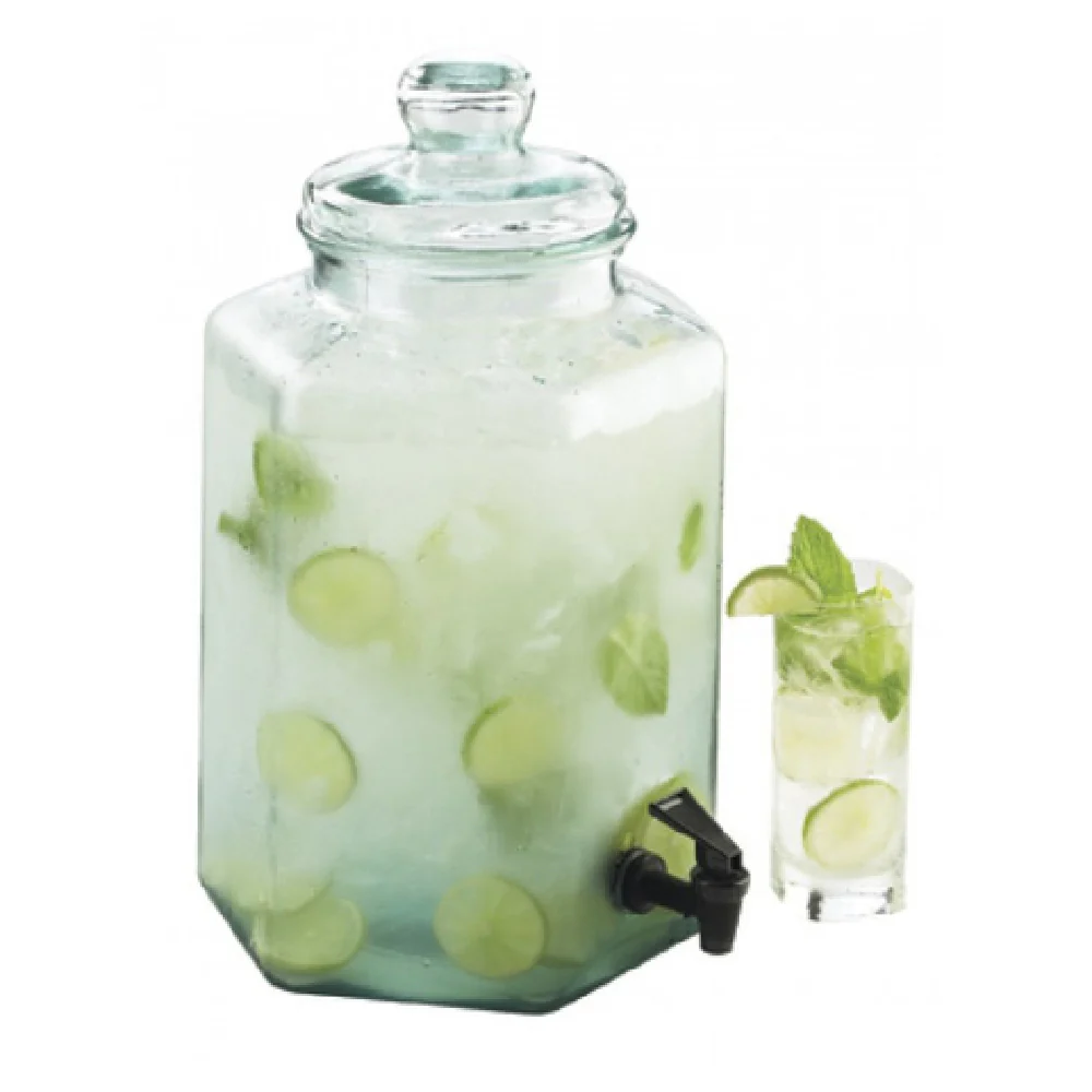 Cal Mil 1745 9 Inch Infusion Dispenser Hexagon Glass with Lid 2 Gallon