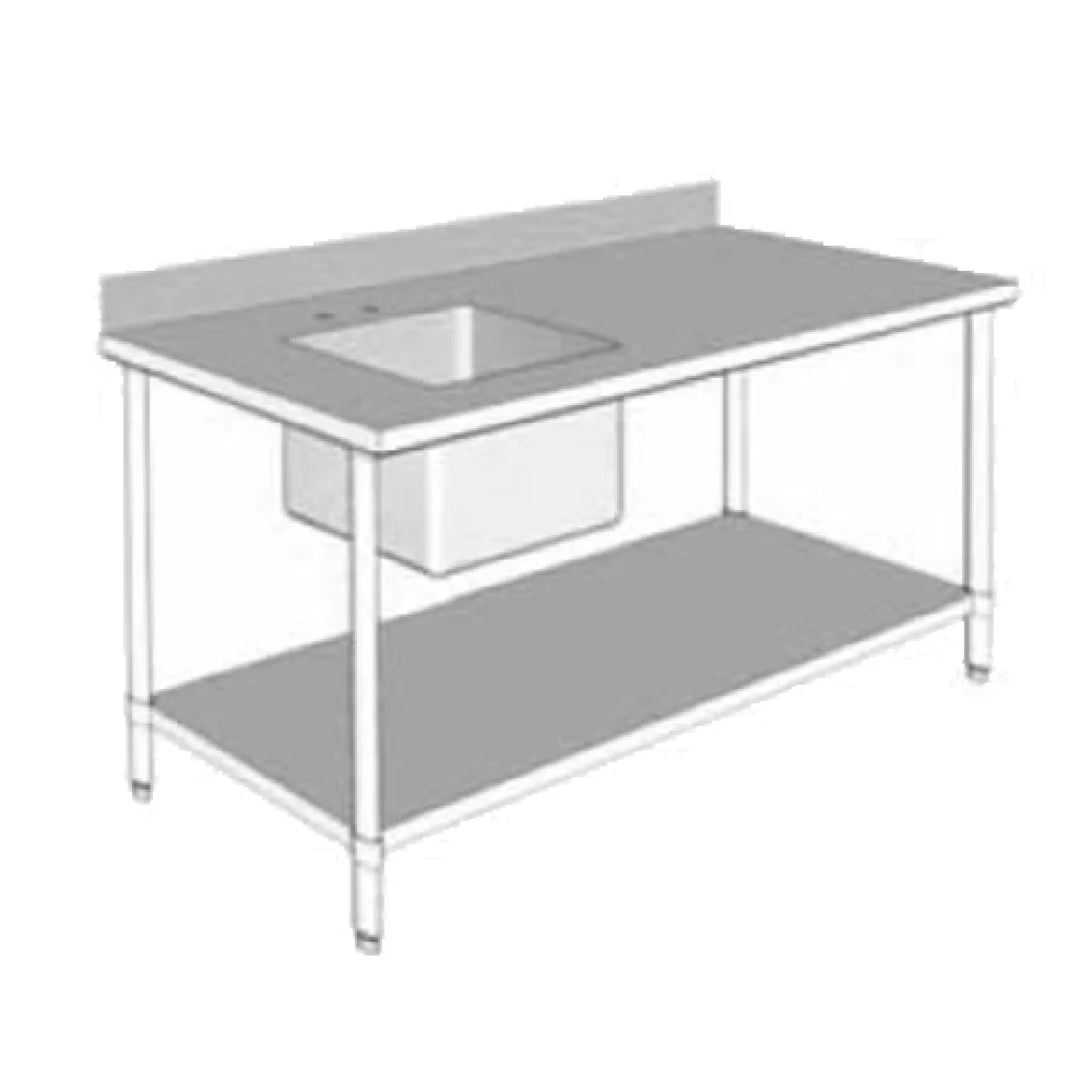 GSW USA WT-PS3048L 48 Inch Work Table with Prep Sink 16 Gauge Stainless Steel Top