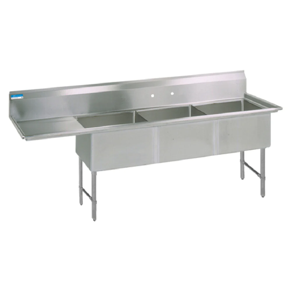 BK Resources BKS6-3-18-14-18LS Sink 76-3/16 Inch with Left Drainboard 16 Gauge Stainless Steel BK Resources BKS6-3-18-14-18LS Sink 76-3/16 Inch with Left Drainboard 16 Gauge Stainless Steel