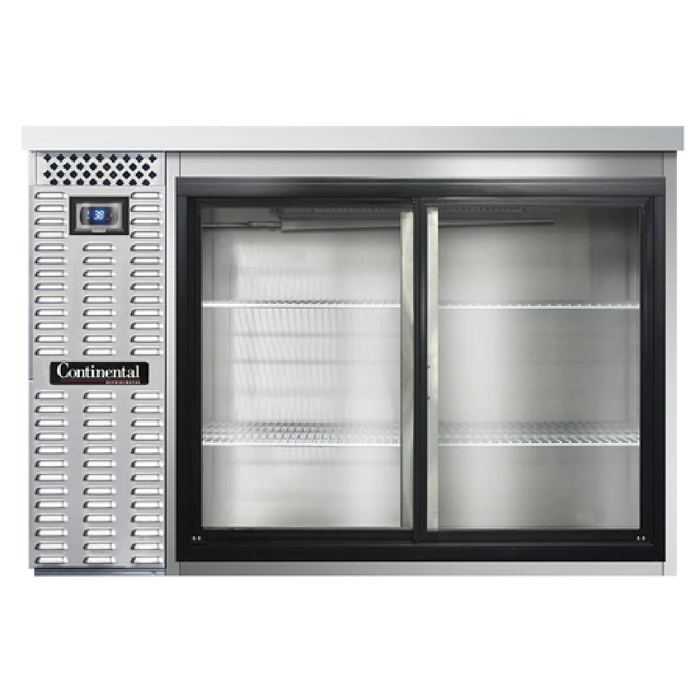 Continental Refrigerator BB50SNSSSGD 50 Inch Shallow Depth Refrigerated Back Bar Cooler 13 Cubic Feet Stainless Steel with Sliding Glass Doors