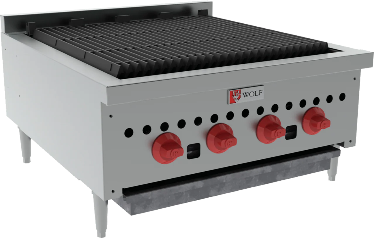 Wolf SCB25_LP 25-1/4 Inch Charbroiler Gas with 4 Burners 58,000 BTU Wolf SCB25_LP 25-1/4 Inch Charbroiler Gas with 4 Burners 58,000 BTU