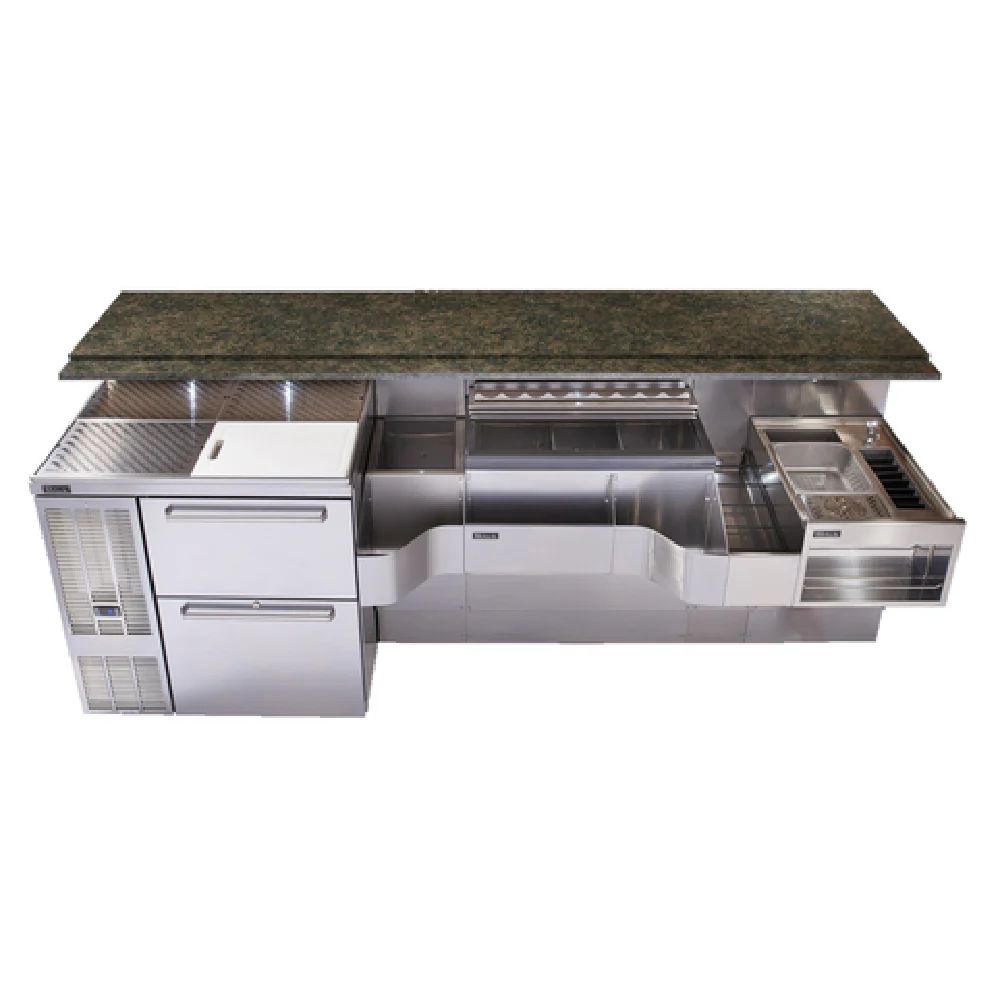 Perlick PTE68-B-WF 68 Inch Tobin Ellis Signature Cocktail Station Sink Combo with Ice Chest Perlick PTE68-B-WF 68 Inch Tobin Ellis Signature Cocktail Station Sink Combo with Ice Chest