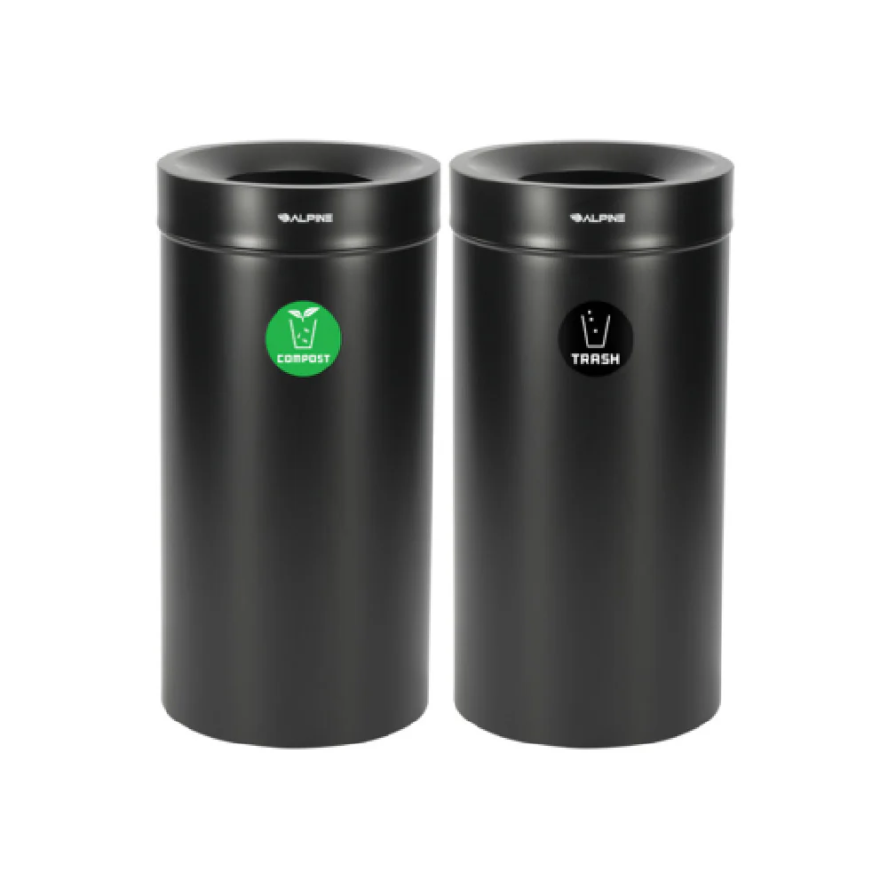 Alpine Industries ALP475-27-BLK-CO-T 16 Inch Compost Bin and Trash Can Black Stainless Steel