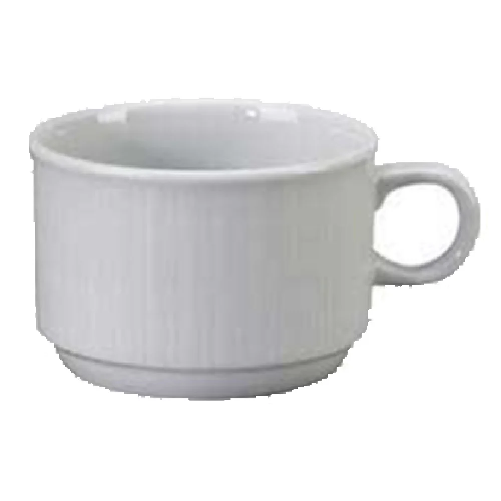 Vertex China CB-1 7 Oz Cup with Handle Embossed Stackable Porcelain Bright White