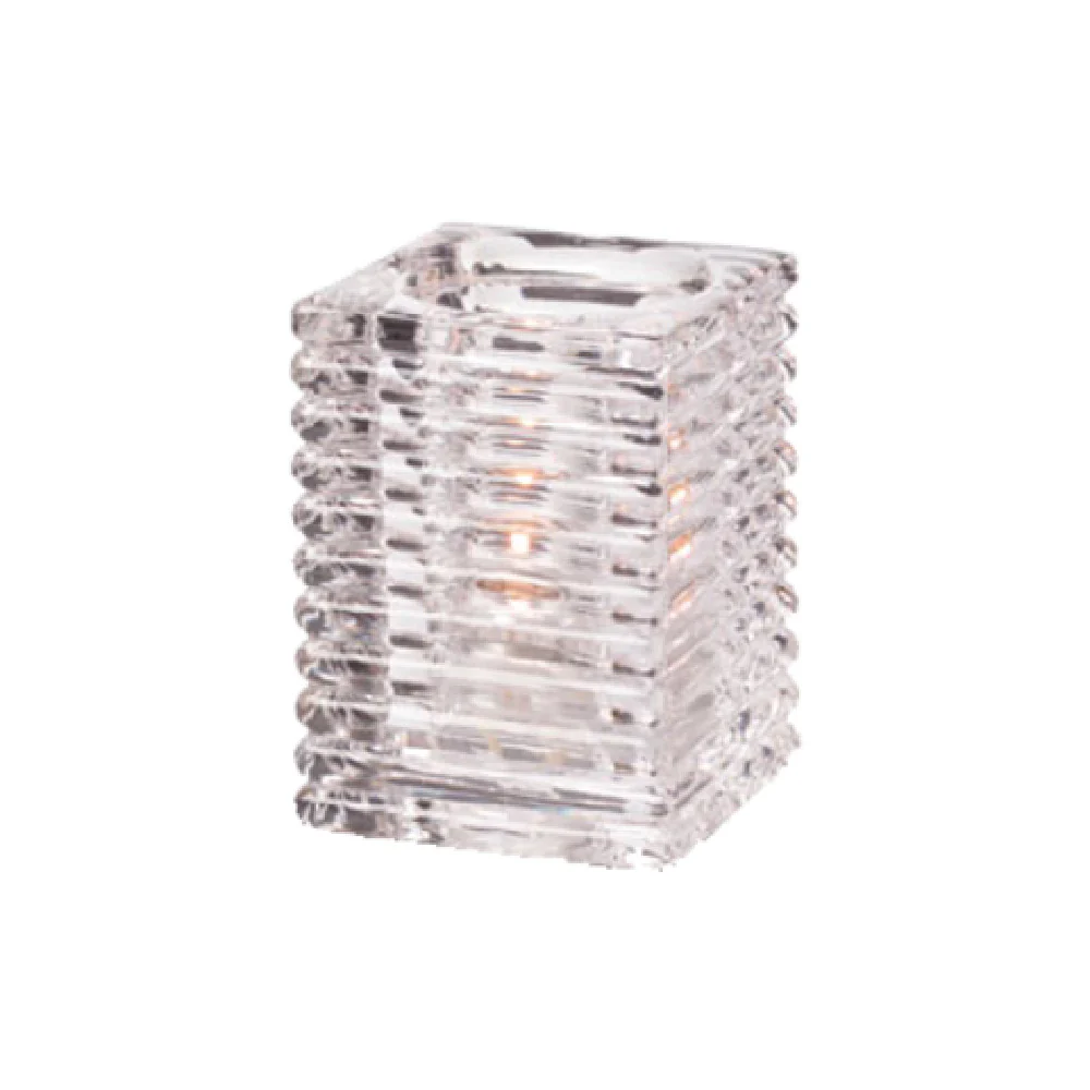 Hollowick 1511C 2-7/8 Inch Rib Block Lamp Clear Glass Candle Holder