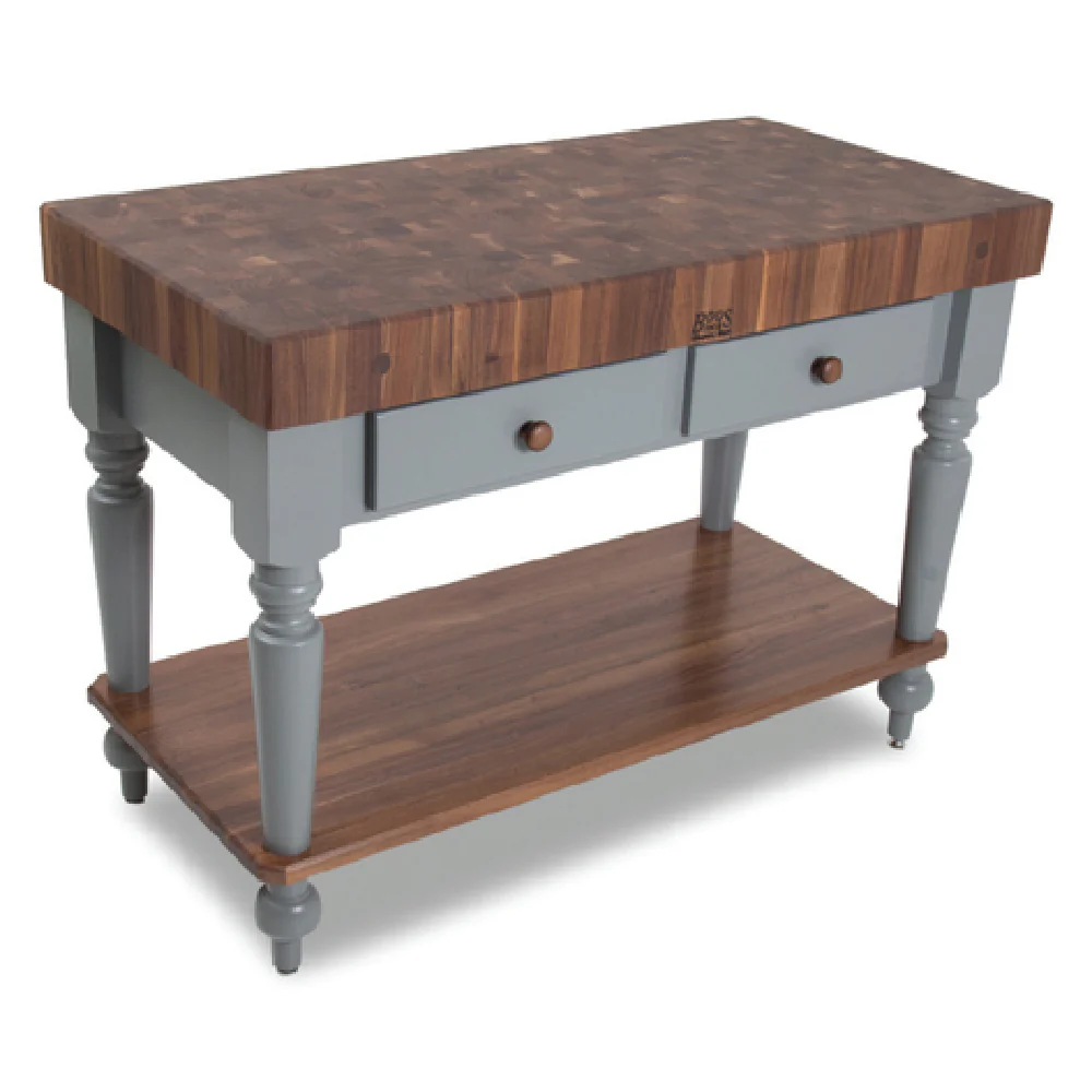John Boos WAL-CUCR05-SHF 48 Inch Butcher Block with Dovetailed Drawers American Black Walnut Oil Finish