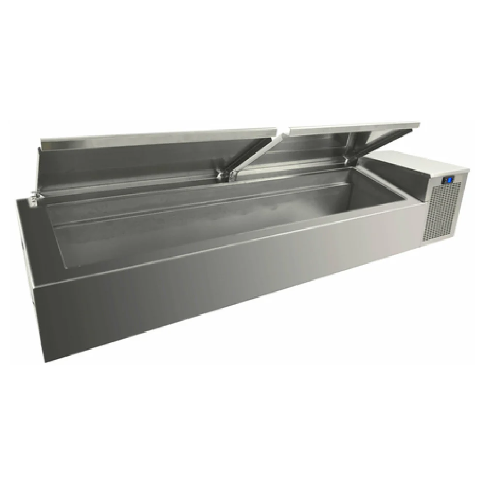 Randell CR9074-290 74 Inch Refrigerated Countertop Pan Rail Stainless Steel with Hinged Cover